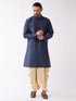 Vastramay Men's Blue Zari Weaved Kurta Dhoti Set